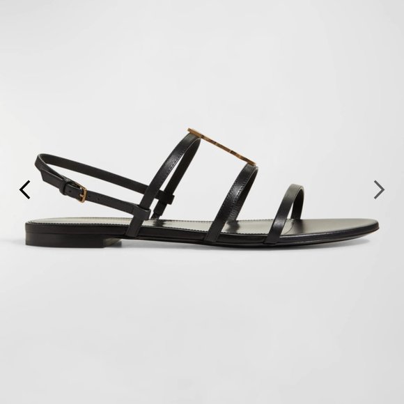 YSL Saint Laurent Cassandra Flat Leather Sandal Black With Gold Ysl LogoSz 39.5 - Picture 3 of 16
